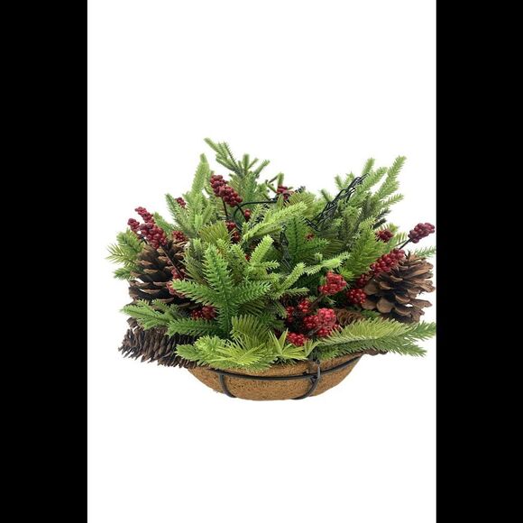 Wicker Park 18" Unlit Berry & Pinecone Hanging Basket Red Berries - Picture 1 of 3